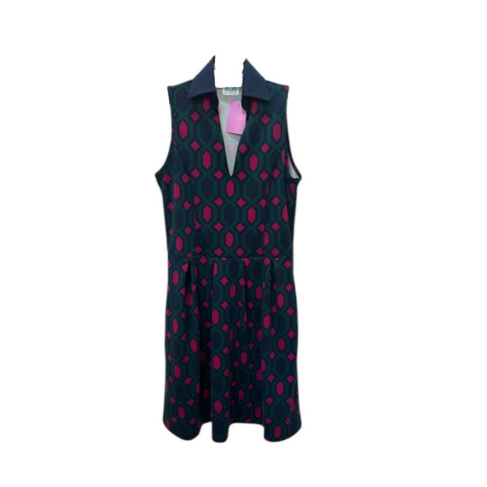 NEW VERA FISHBAUGH women's topaz poly knit dress with on seam pockets in navy di